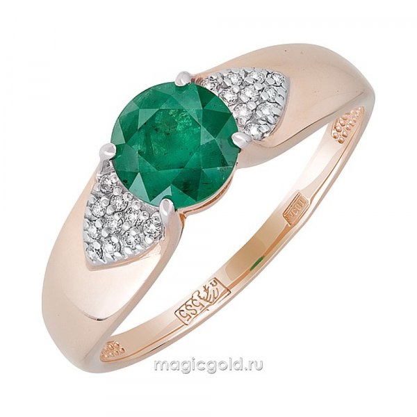Золотое кольцо с изумрудом и фианитом № 140677