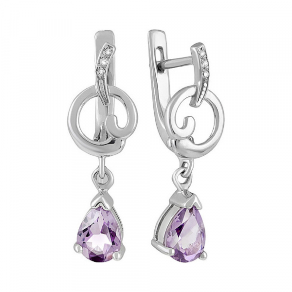 Серебряные серьги с аметистом и фианитом № 133129