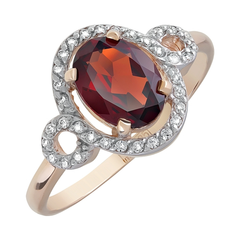 Золотое кольцо с гранатом и фианитом № 120495