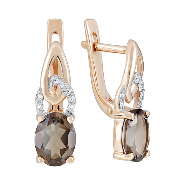 Золотые серьги с раухтопазом и фианитом № 124097