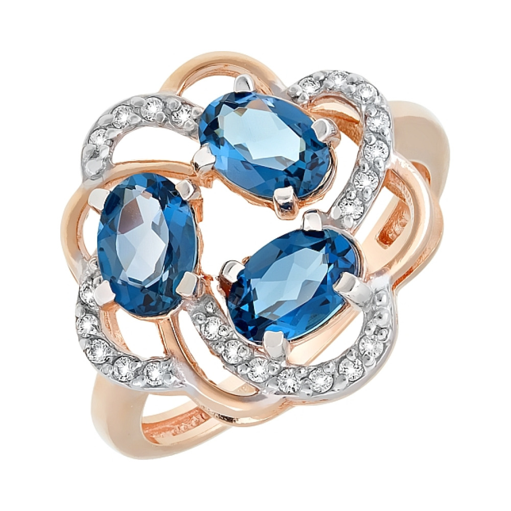 Золотое кольцо с топазом и фианитом № 117763