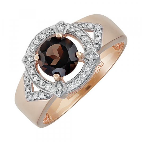 Золотое кольцо с раухтопазом и фианитом № 137536