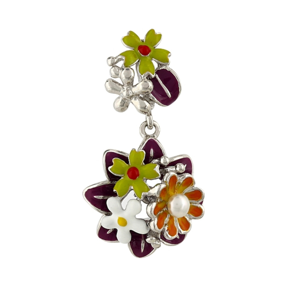 Серебряная подвеска с имитац. жемчуга и эмалью № 106192