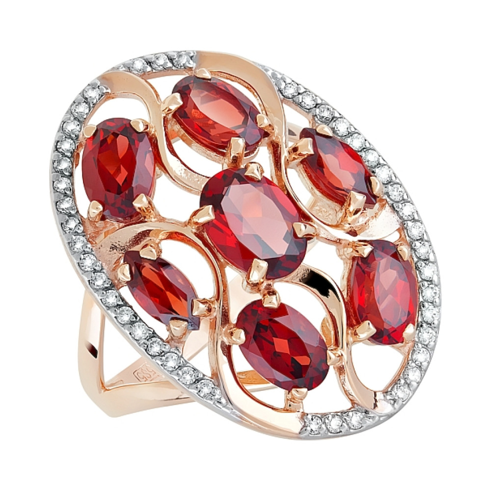 Золотое кольцо с гранатом и фианитом № 119256