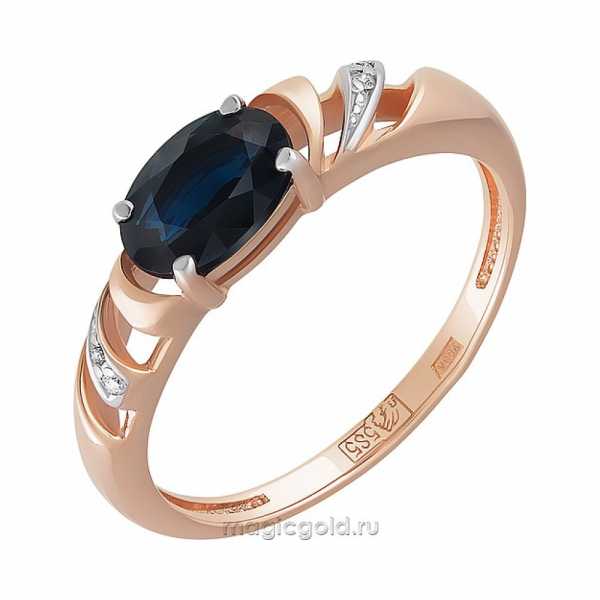 Золотое кольцо с бриллиантом и сапфиром № 161415
