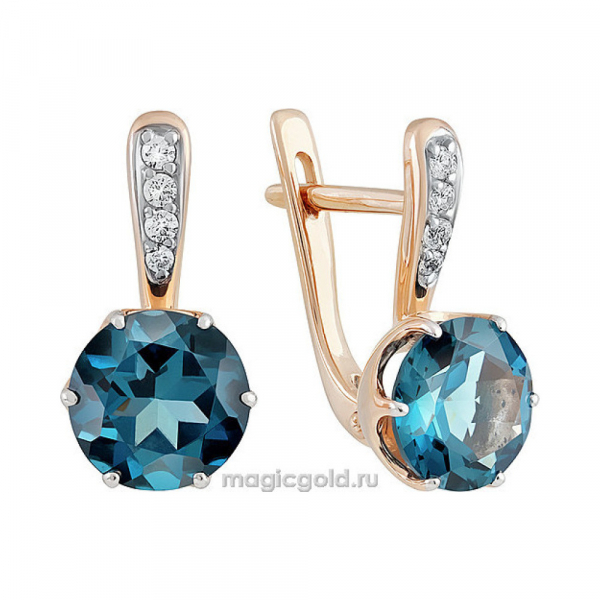 Золотые серьги с топазом и фианитом № 138869