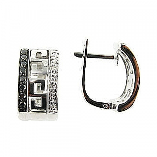 Золотые серьги с чёрными и белыми бриллиантами № 66003