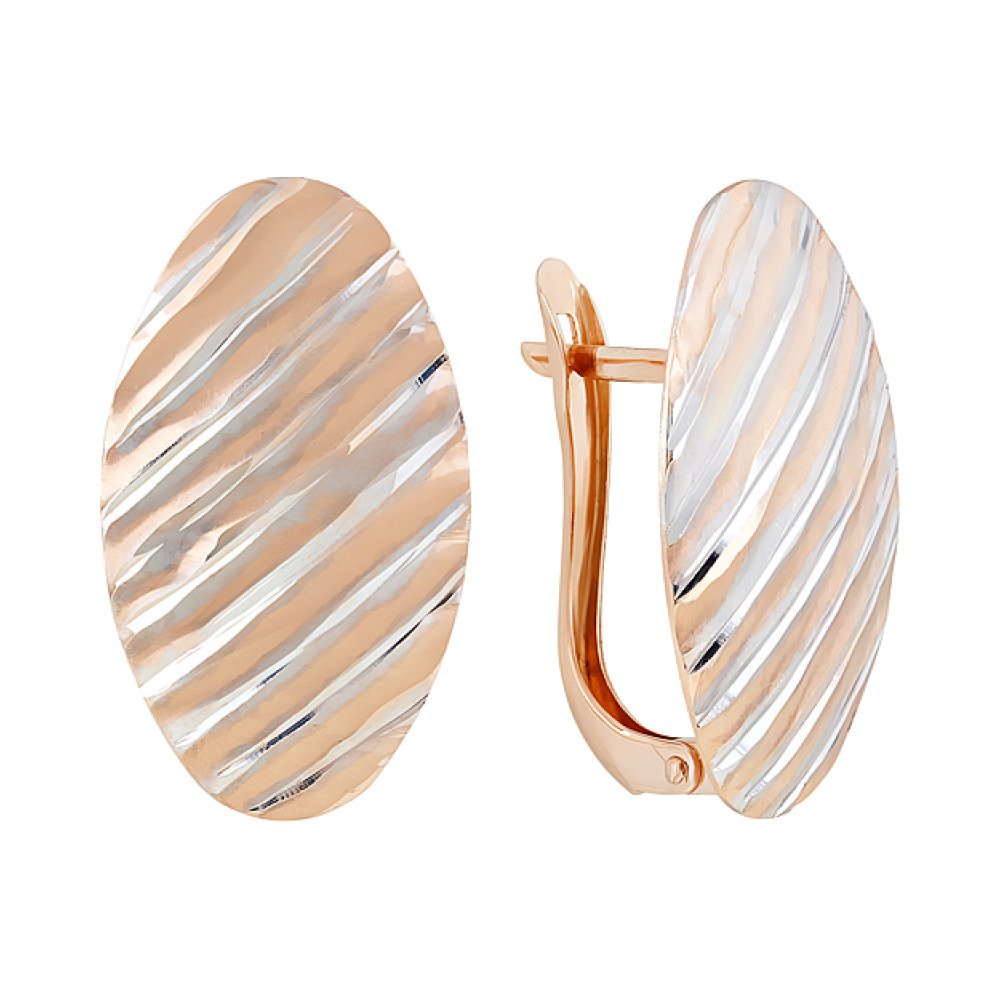 Золотые серьги без камня с алмазкой № 123931