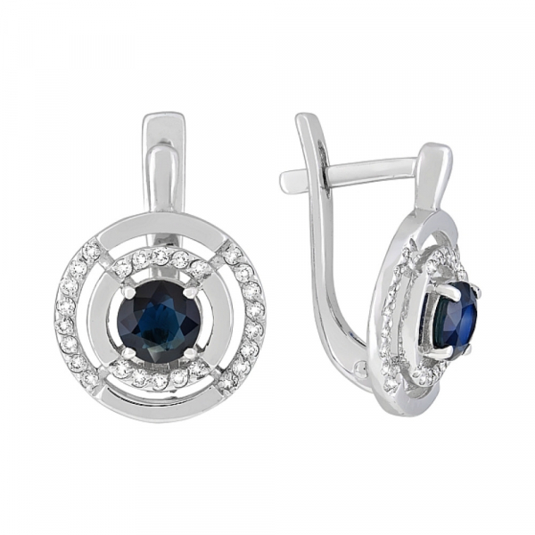 Золотые серьги с бриллиантом и сапфиром № 119248