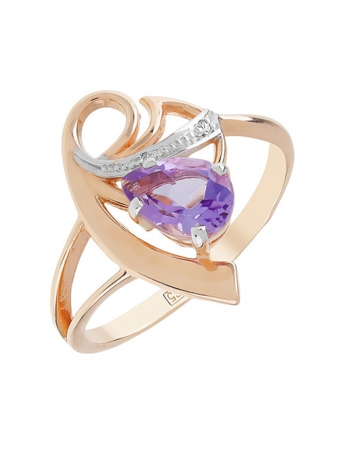 Золотое кольцо с аметистом и фианитом № 106431
