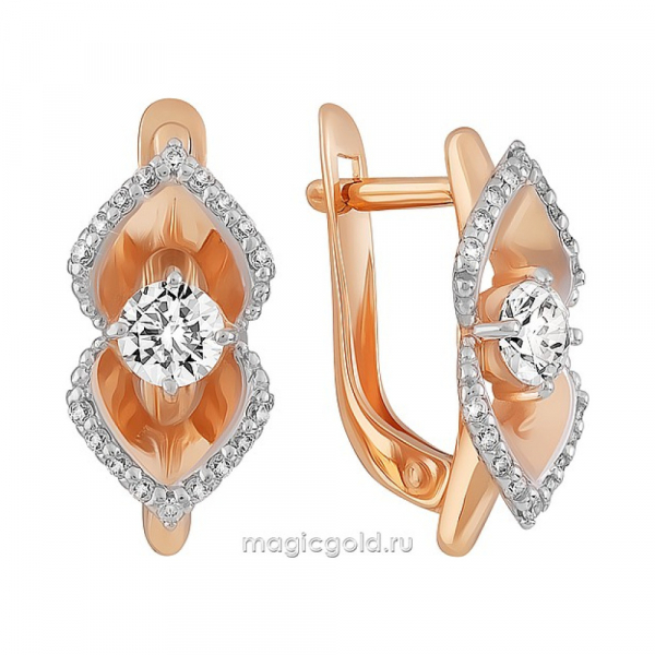Золотые серьги с кристаллом swarovski и фианитом № 163838
