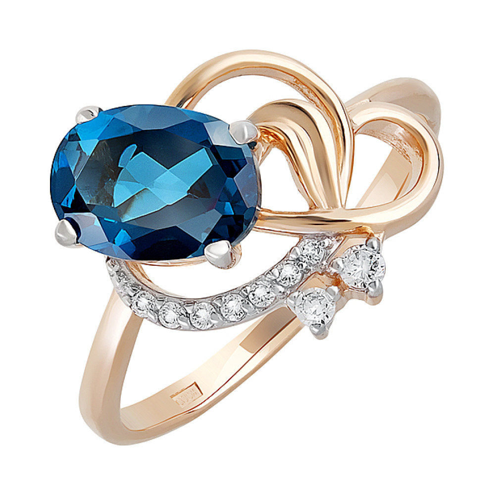 Золотое кольцо с топазом и фианитом № 119285