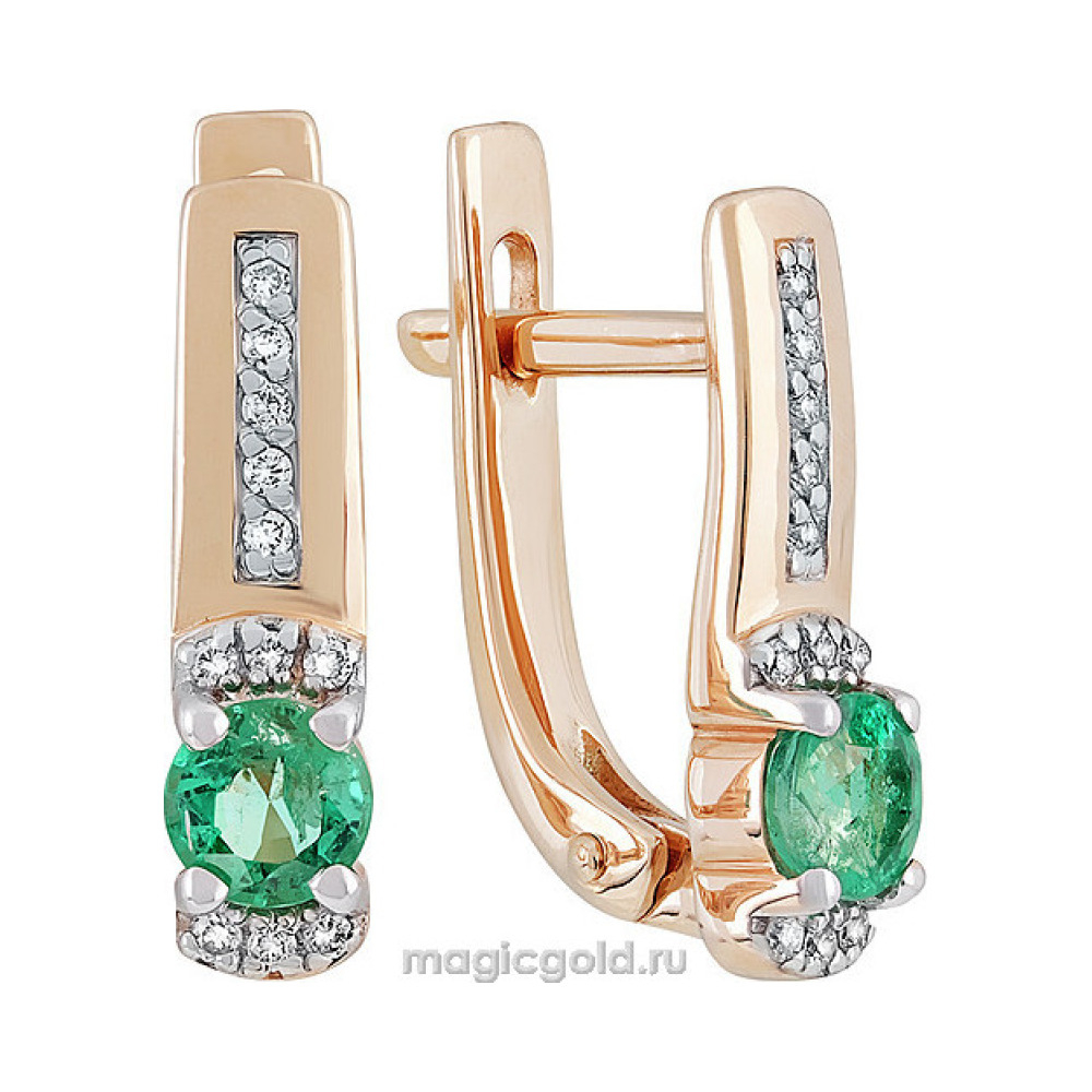 Золотые серьги с бриллиантом и изумрудом № 139321