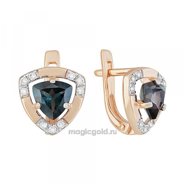 Золотые серьги с топазом и фианитом № 142211