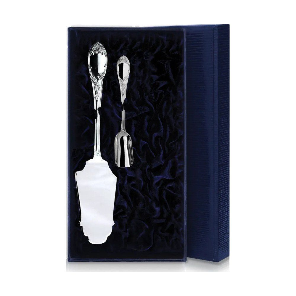 Набор чайный Престиж 2 предмета: лопатка и совок для сахара в футляре из серебра 925 пробы