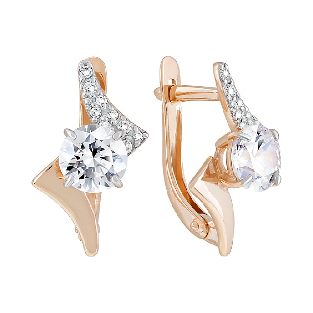 Золотые серьги с кристаллами swarovski № 124008