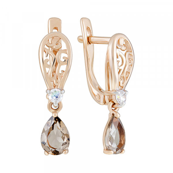 Золотые серьги с раухтопазом и фианитом № 124524