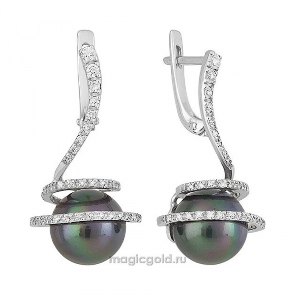 Серебряные серьги с перламутровым жемчугом и фианитом № 141019