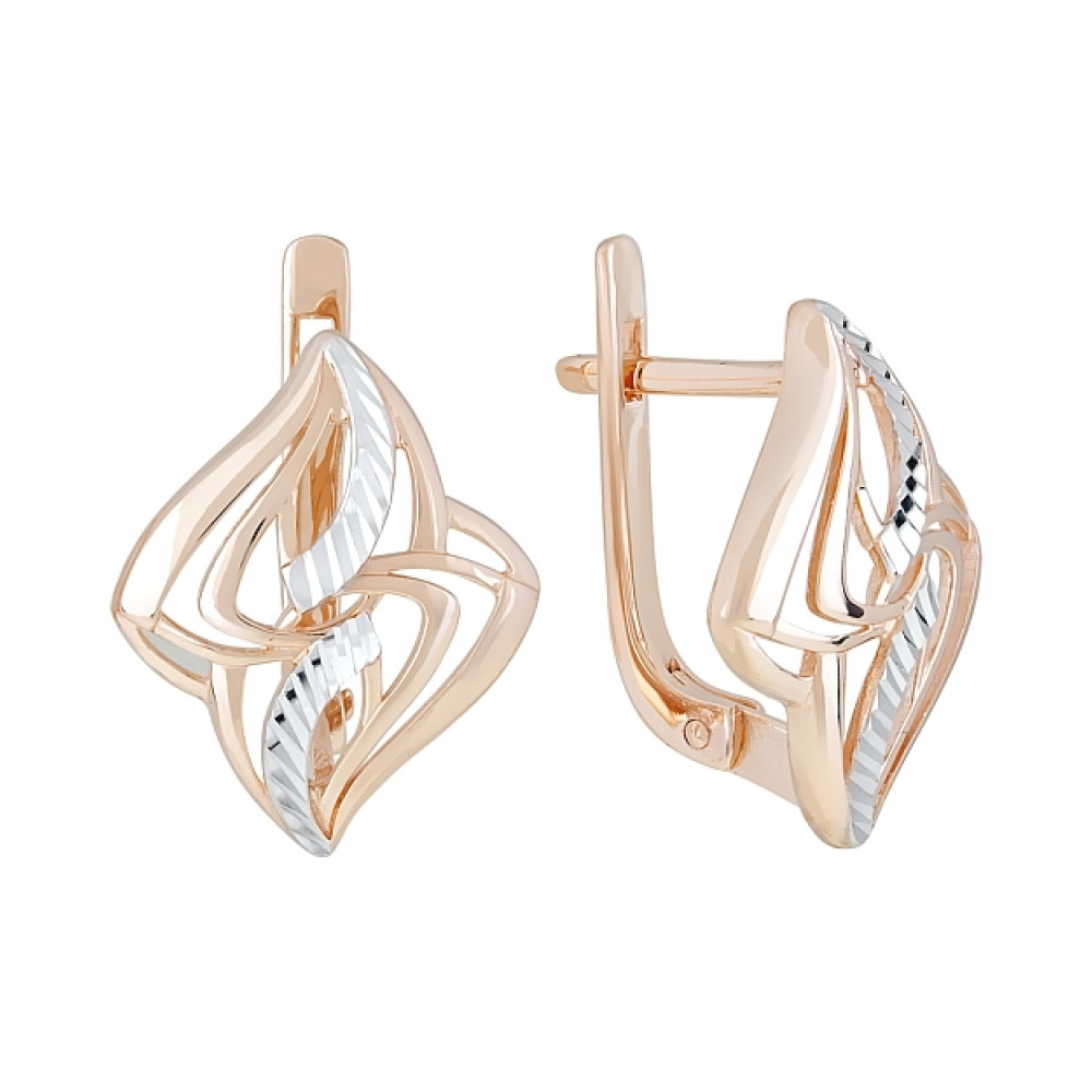 Золотые серьги без камня с алмазкой № 121895