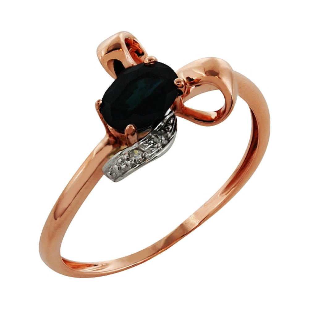 Золотое кольцо с бриллиантом и сапфирами № 99876