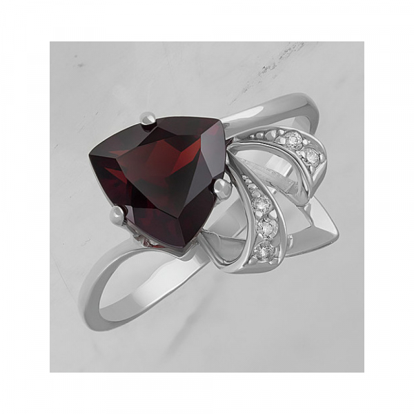Серебряное кольцо с гранатом и фианитом № 132754