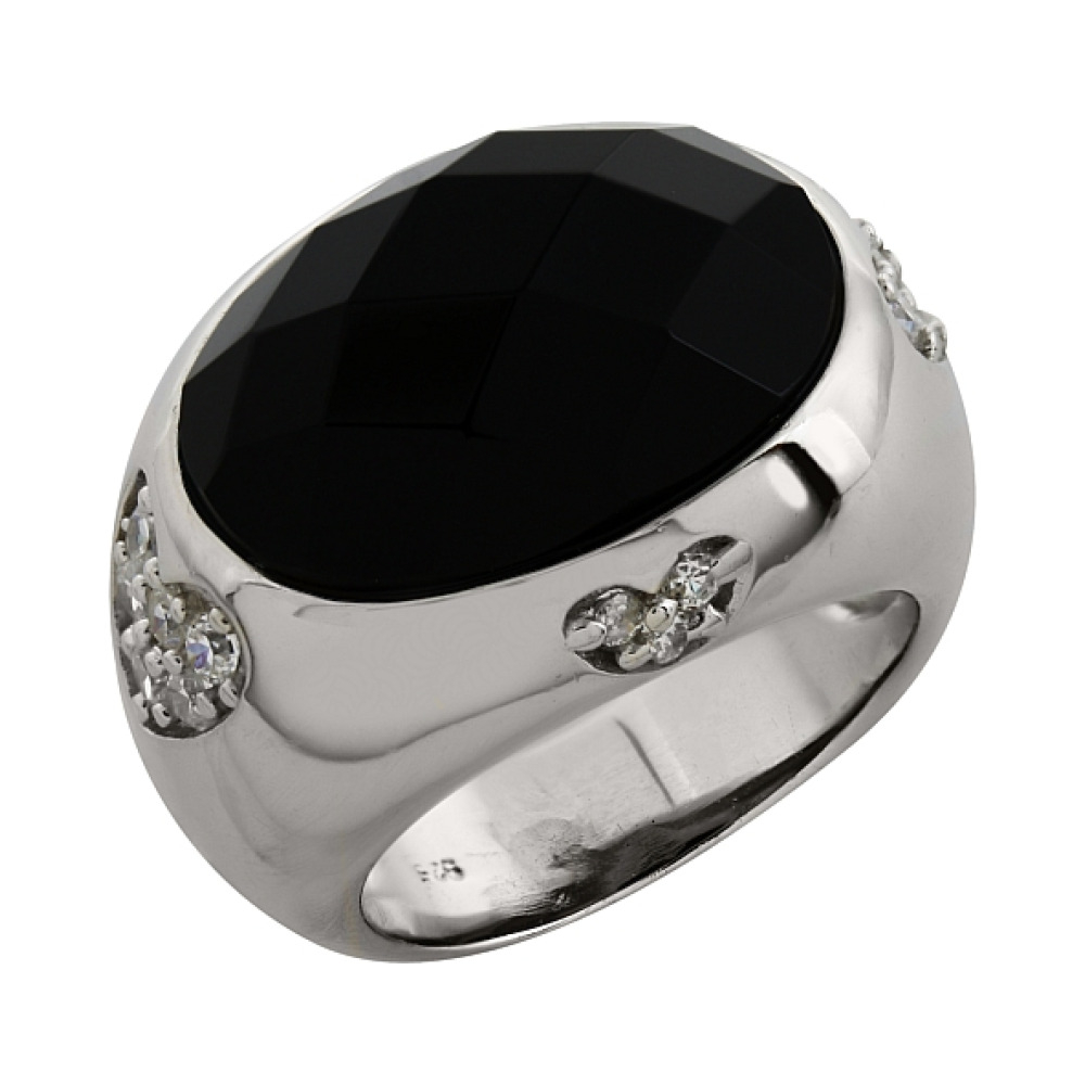 Серебряное кольцо с фиан. и имитац.оникса № 96770