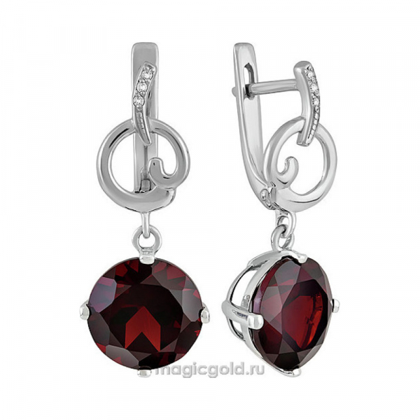 Серебряные серьги с гранатом и фианитом № 132794
