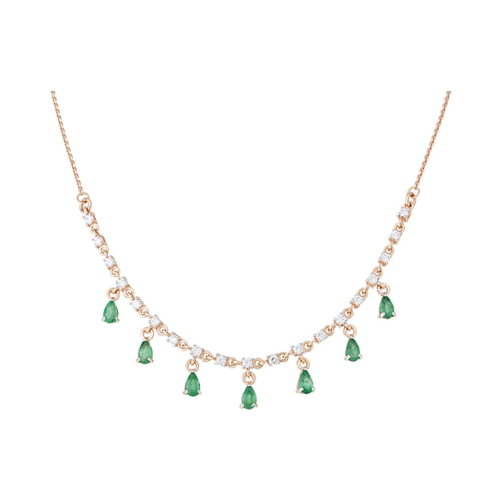 Золотое колье с изумрудом и фианитом № 114643