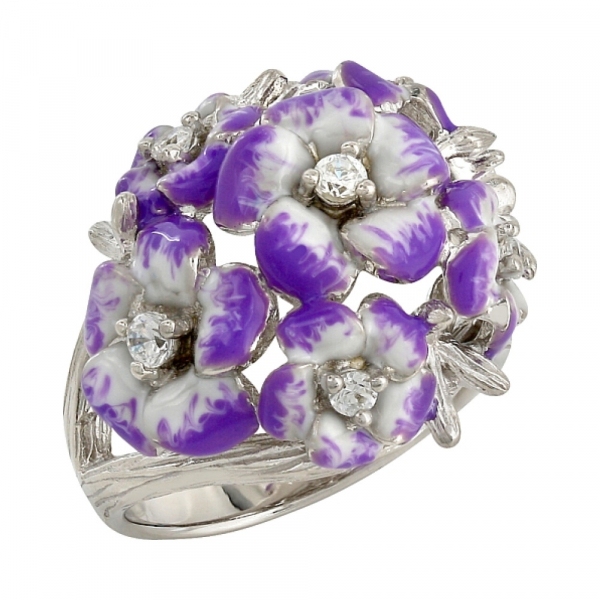 Серебряное кольцо с фианитом и эмалью № 106237