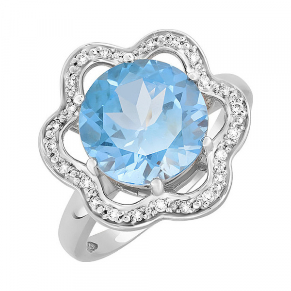 Серебряное кольцо с топазом и фианитом № 134265