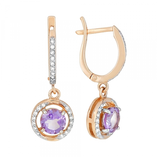 Золотые серьги с аметистом и фианитом № 117920