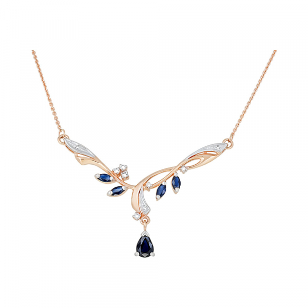 Золотое колье с сапфиром и фианитом № 123465