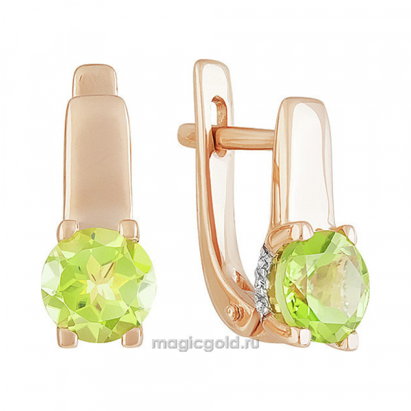 Золотые серьги с хризолитом и фианитом № 139247