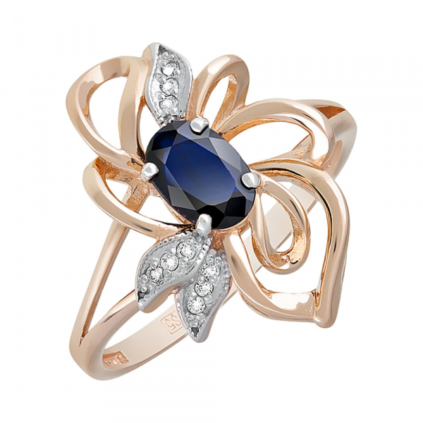 Золотое кольцо с бриллиантом и сапфиром № 123174