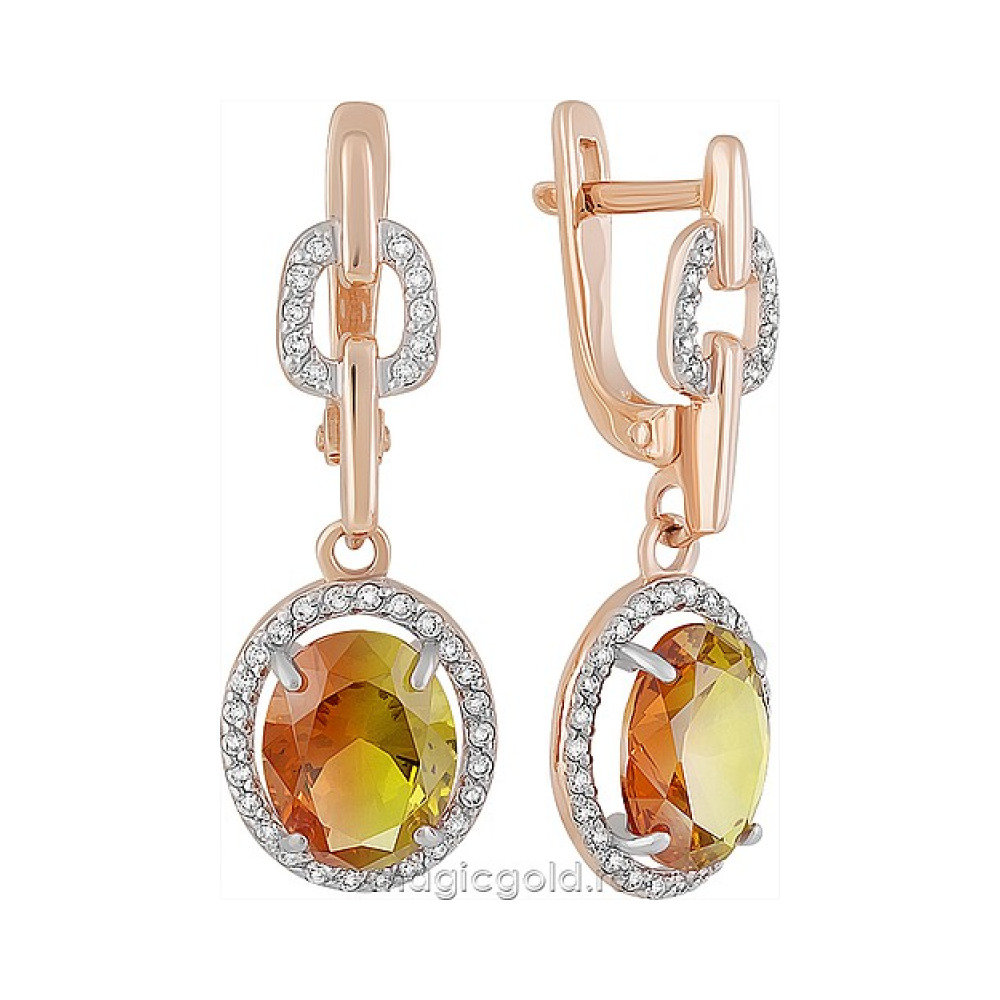 Золотые серьги с ситаллом и фианитом № 162812