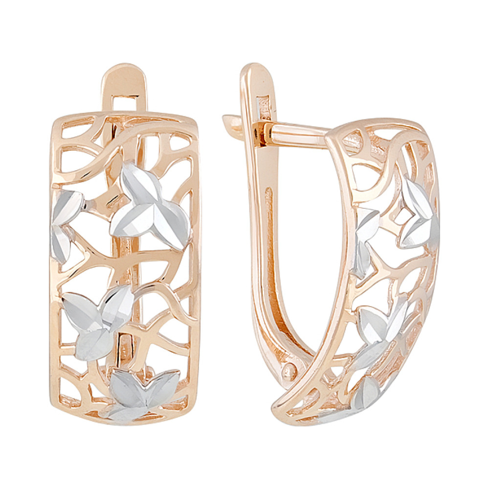 Золотые серьги без камня с алмазкой № 128788