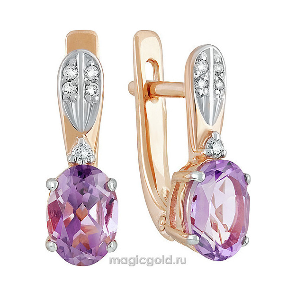 Золотые серьги с аметистом и фианитом № 139833