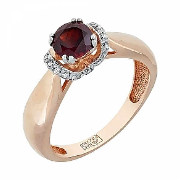 Золотое кольцо с гранатом и фианитом № 114993