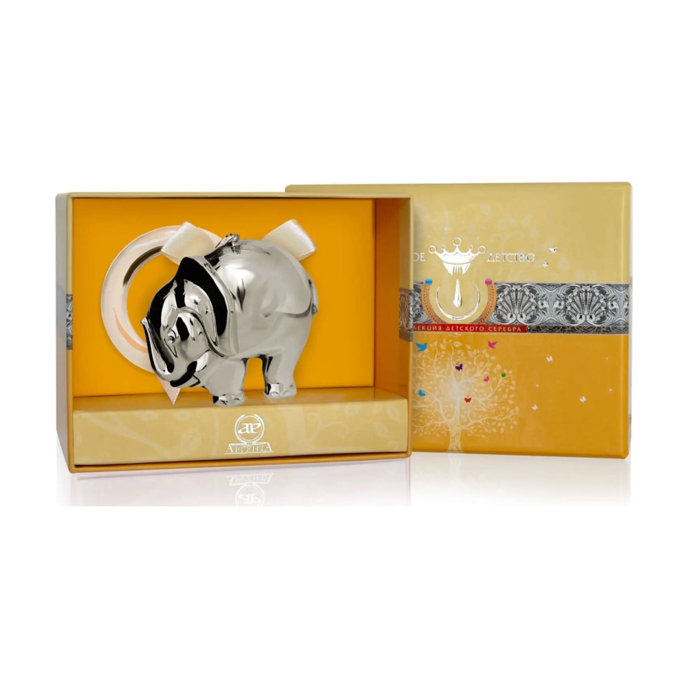 Погремушка Слон на кольце из серебра 925 пробы