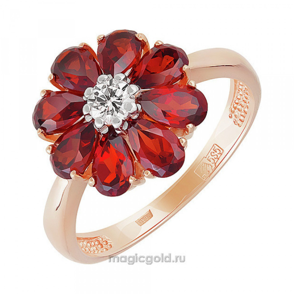 Золотое кольцо с гранатом и фианитом № 141834