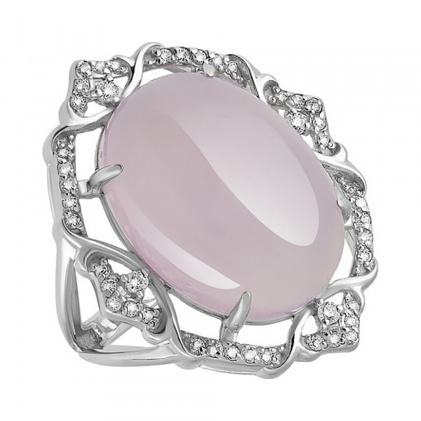 Серебряное кольцо с розовым ониксом и фианитом № 128058
