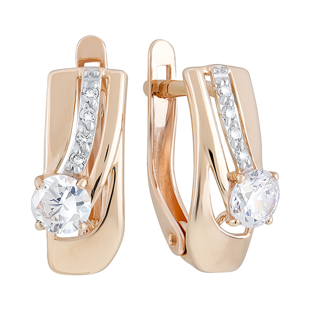 Золотые серьги с фианитом № 127597