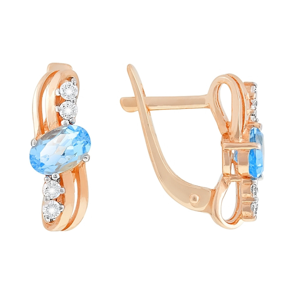 Золотые серьги с топазом и фианитом № 77442