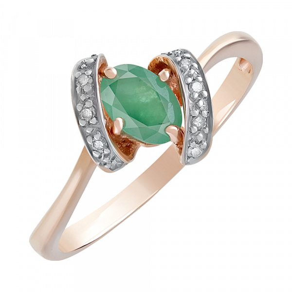 Золотое кольцо с бриллиантом и изумрудом № 95648