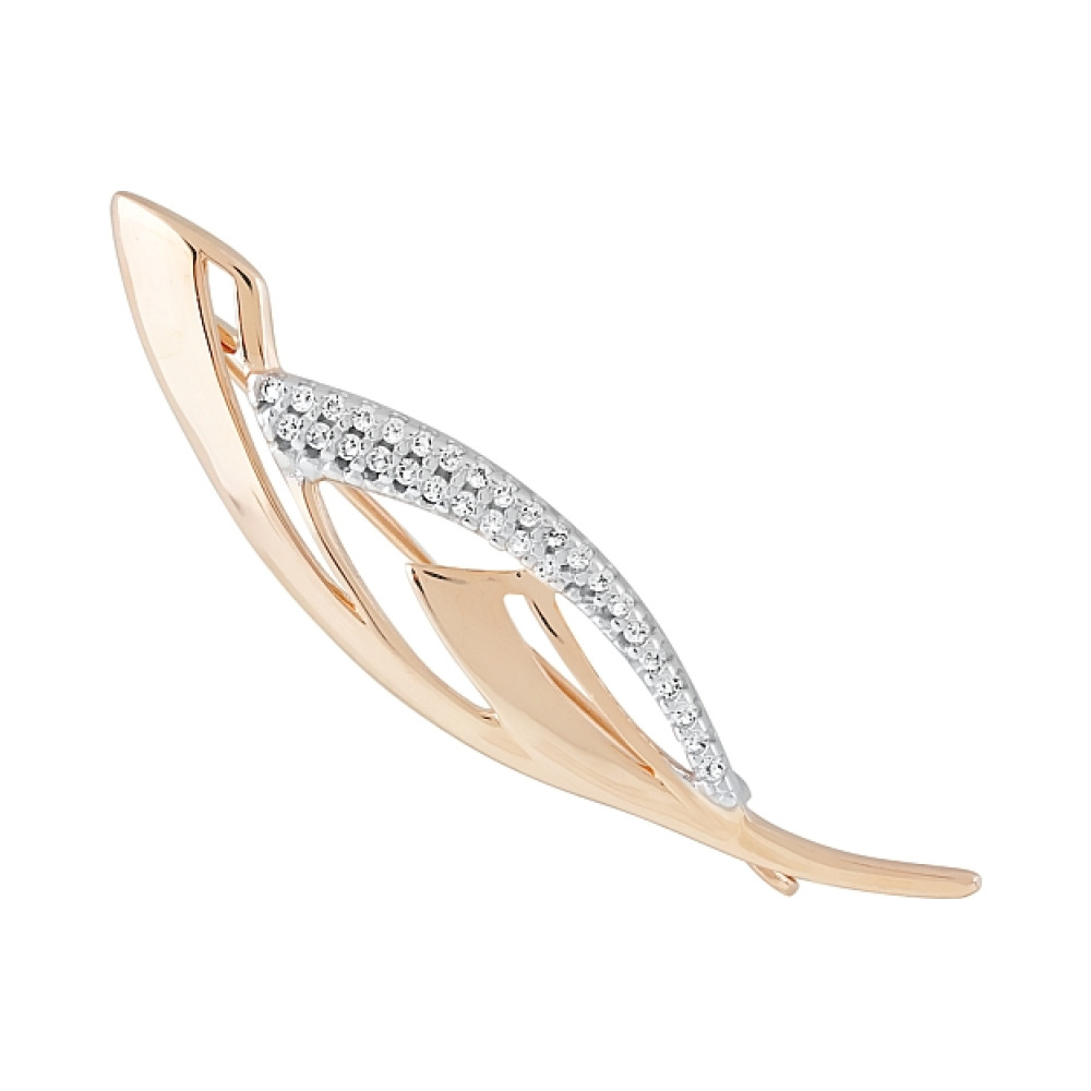 Золотая брошь с фианитами № 121986