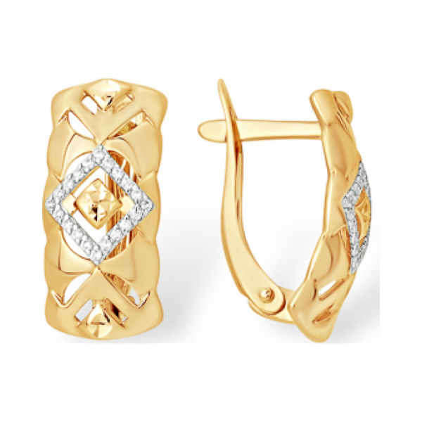 Золотые серьги с фианитом и алмазкой № 141941