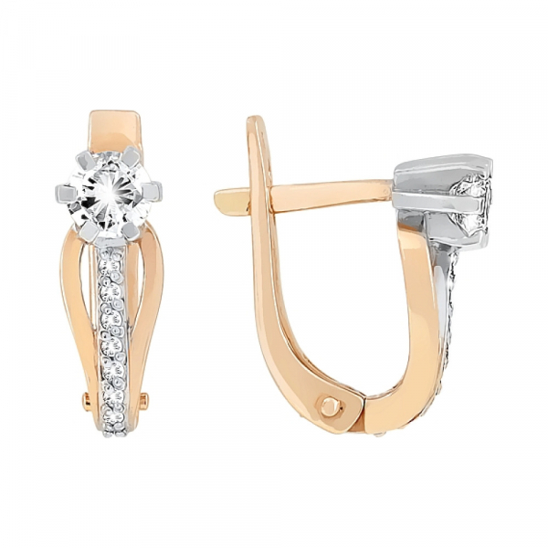 Золотые серьги с бриллиантом № 85409