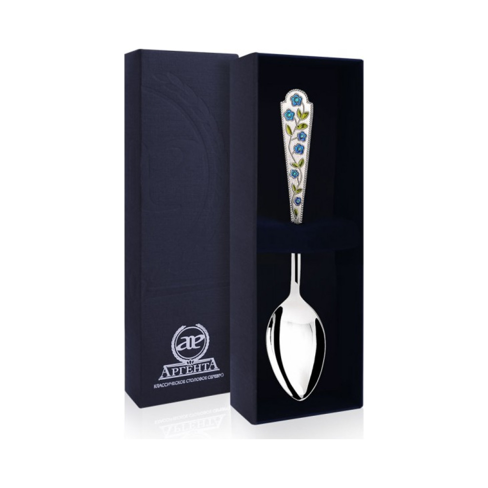 Серебряная чайная ложка «Лето-Василек» с эмалью