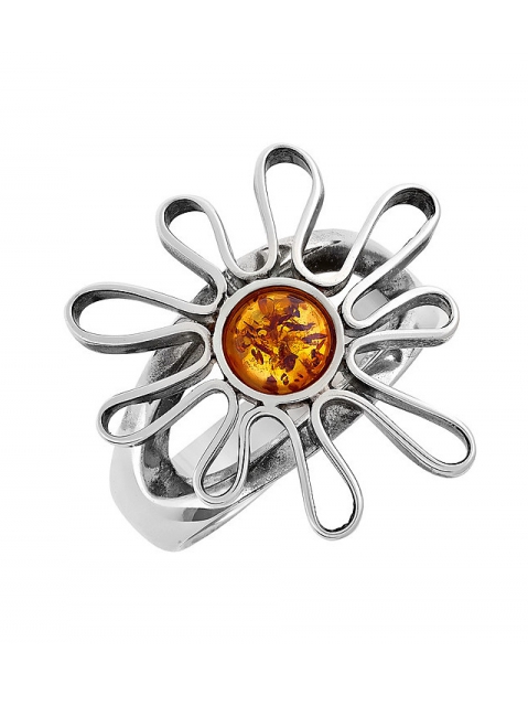 Серебряное кольцо с янтарём коричневым № 25442