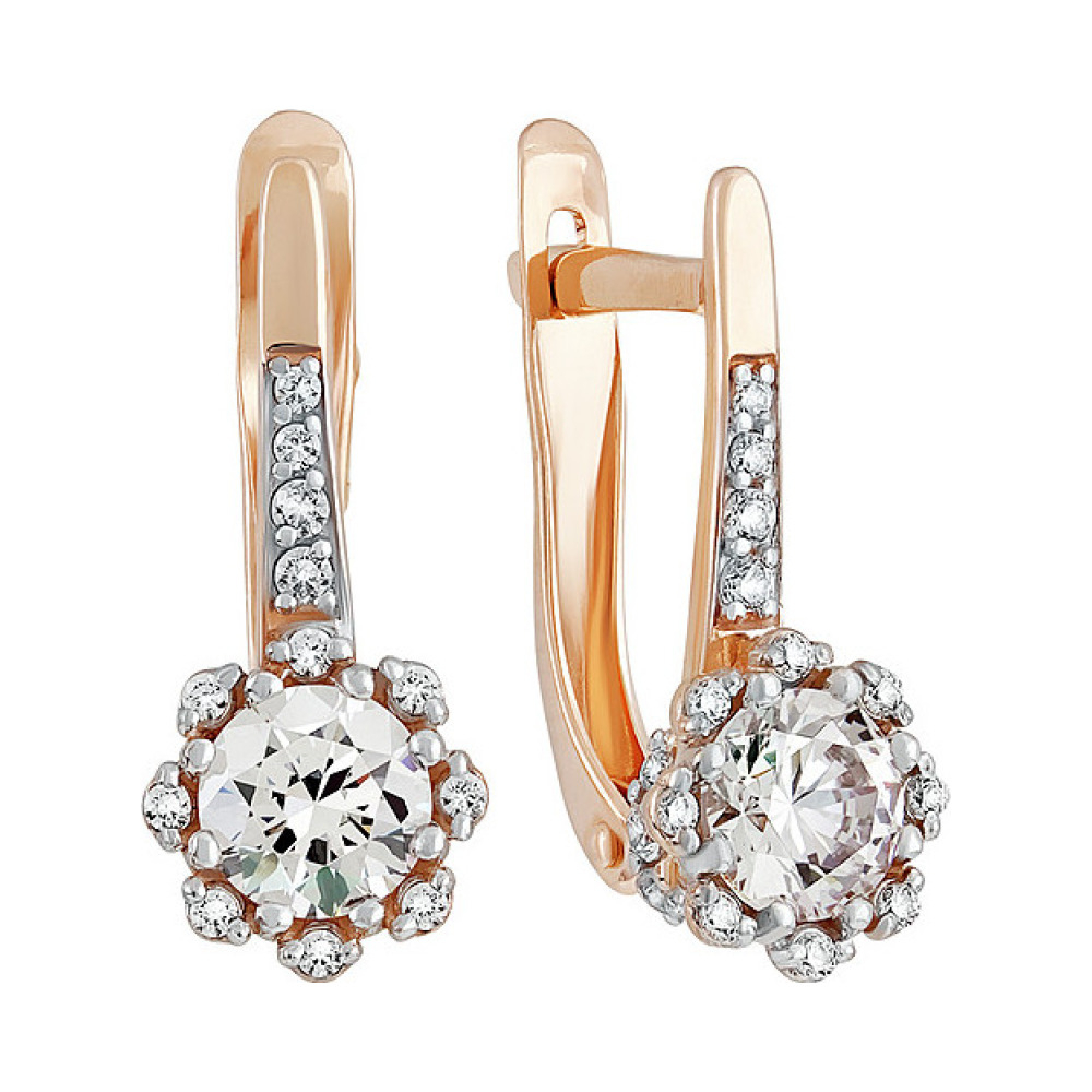 Золотые серьги с кристаллами swarovski и фианитом № 137057